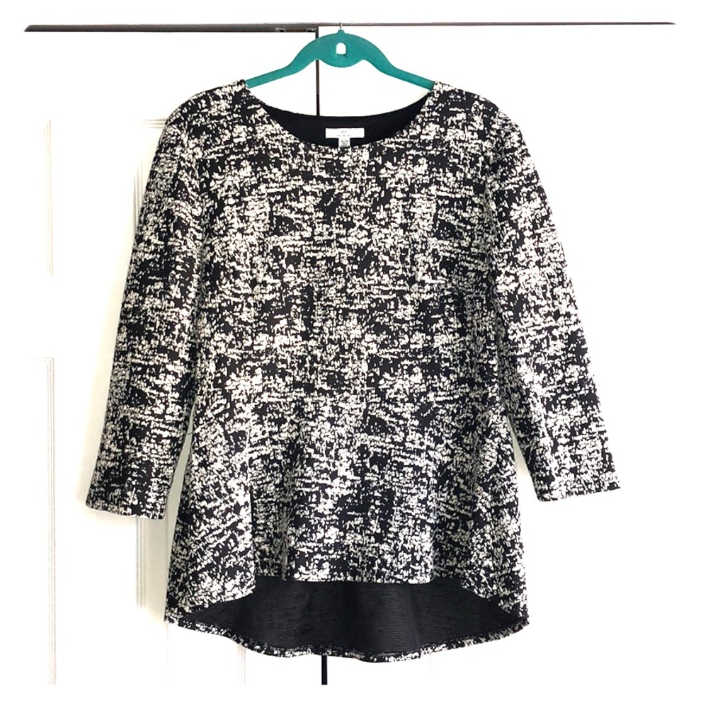 H by Halston Black and White Peplum Blouse XL